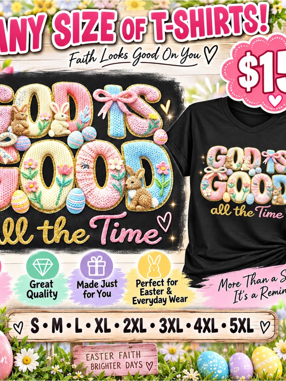 Women's Black Short Sleeve Tee - "God's Good All the Time" Graphic
